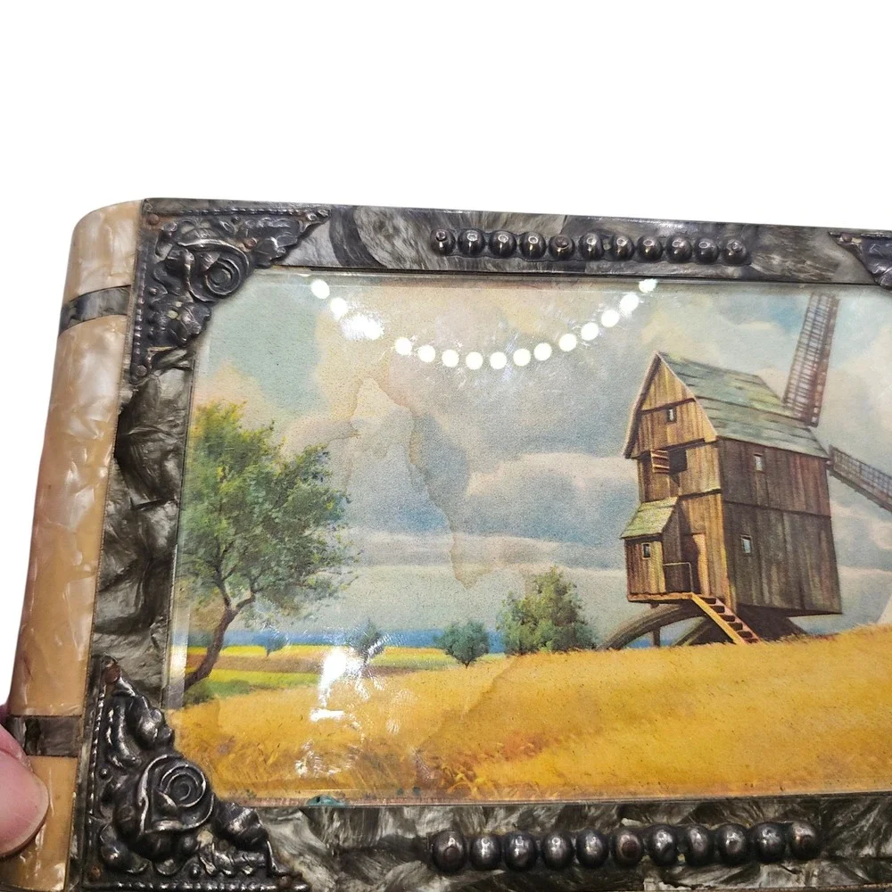 Vintage Musical Jewelry Box Windmill Scene Pearlized Finish - READ DESC